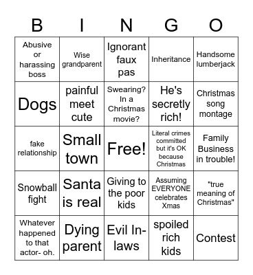 Christmas Movie Bingo Card