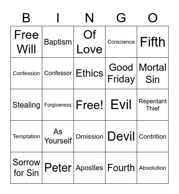 Sacrament of Reconciliation Bingo Card