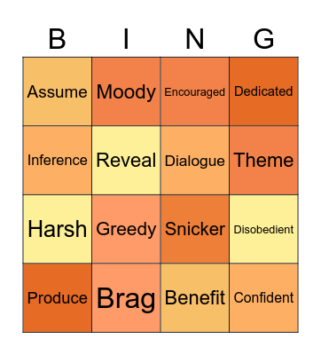 Vocabulary BINGO Card