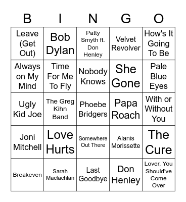 Breakup Songs!! Bingo Card