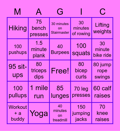 Workout Bingo Card