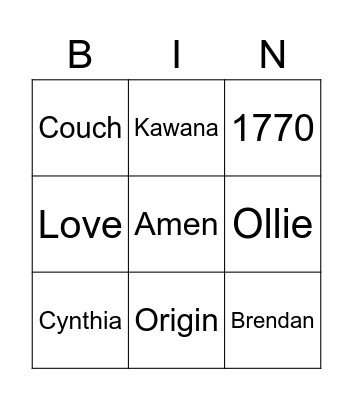 Service Bingo 22 November 2020 Bingo Card