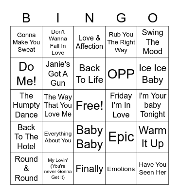 90s Hits Bingo Card