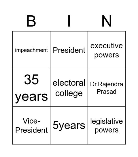 The Union Executive Bingo Card