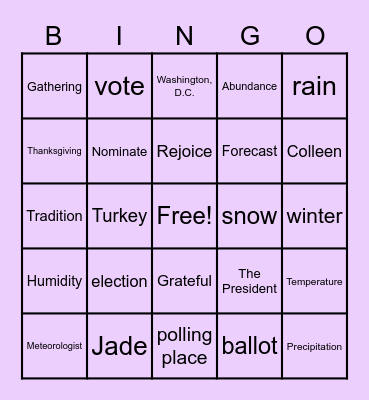 Vocabulary Review Bingo Card