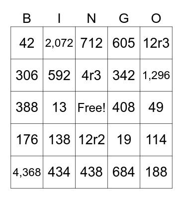 Multiplication/Division Bingo Card