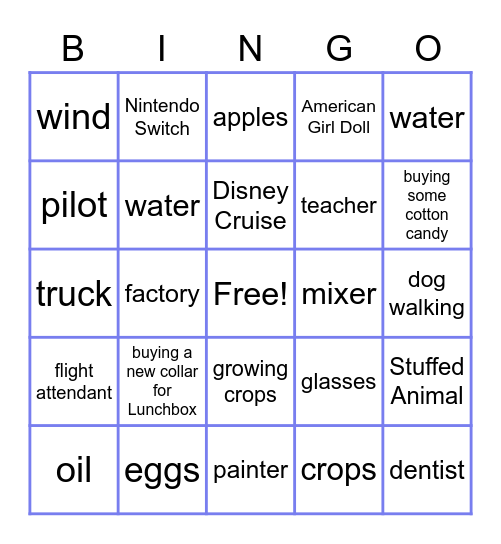 Goods/Services/Resources Bingo Card