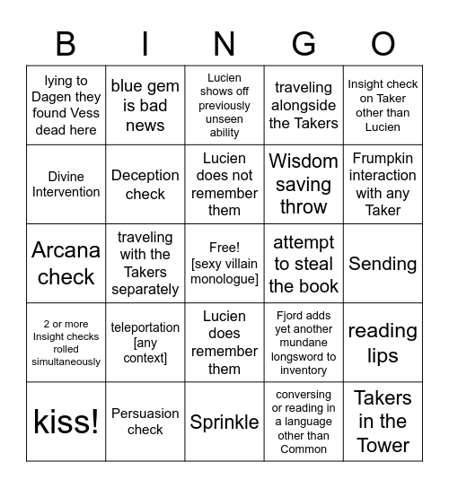 Meeting Up With Old Friends, Just In Time For Thanksgiving [Critical Role 2.117] Bingo Card