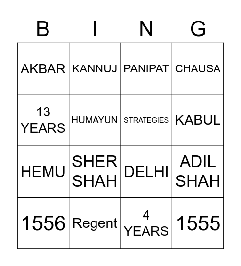 THE MUGHALS 4X4 Bingo Card