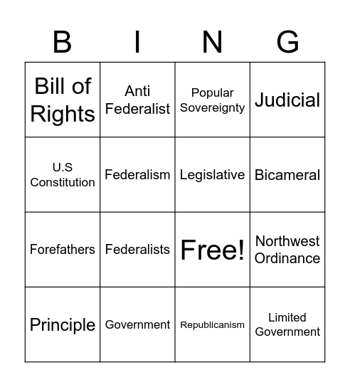 Unit 3 Vocabulary Word Bingo Card