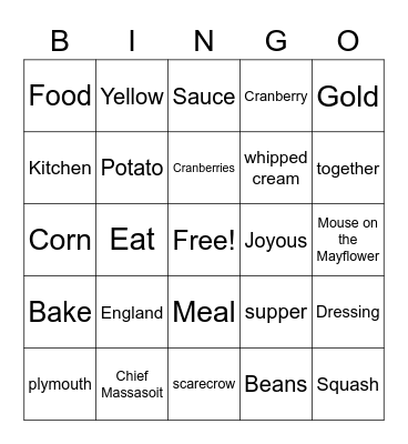 SMA (4th-8th) THANKSGIVING BINGO Card