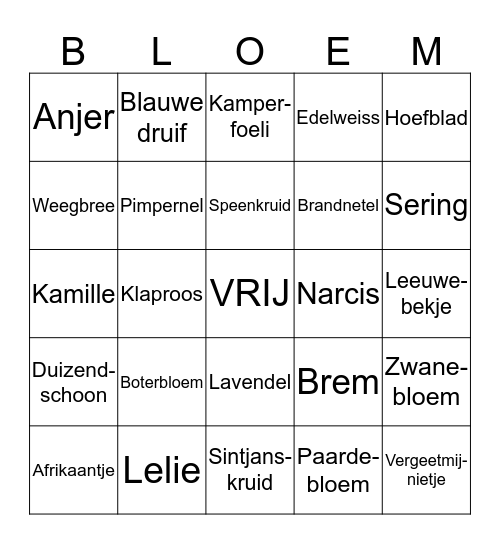 Bloemen Bingo Card