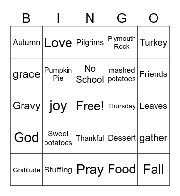 Thanksgiving Bingo Card
