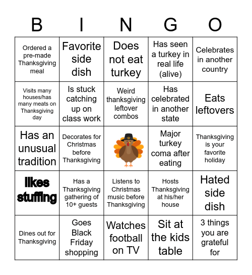 Thanksgiving People Bingo Card