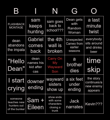 Supernatural FInale Bingo! Bingo Card