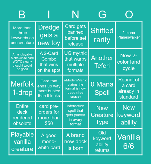 A New MTG Set is about to get Spoiled Bingo Card