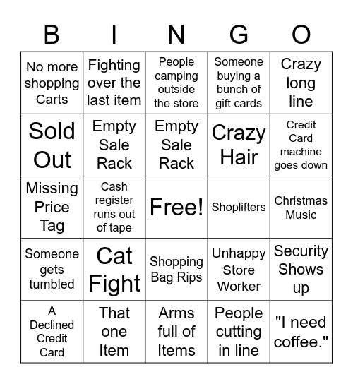 Black Friday Bingo Card