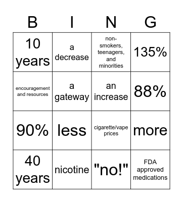 Smoking & Vaping Bingo Card