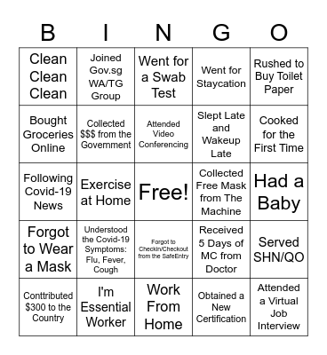 Staff Well-being CoronaBingo Game Bingo Card