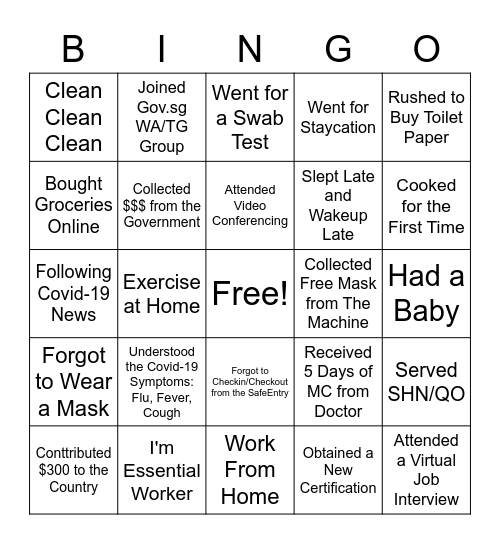 Staff Well-being CoronaBingo Game Bingo Card