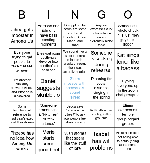 chaiTunes bingo Card