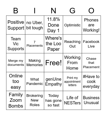 Team SA Does Hard Lockdown Bingo Card