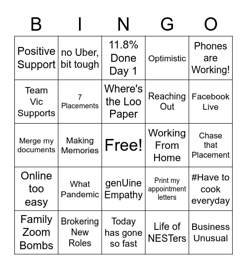 Team SA Does Hard Lockdown Bingo Card