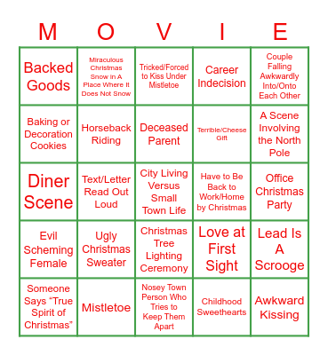 Bad Christmas Movie Bingo Card