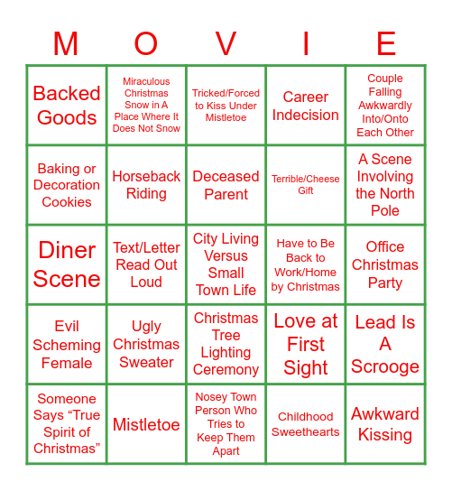 Bad Christmas Movie Bingo Card