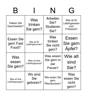 Fragen Bingo Card