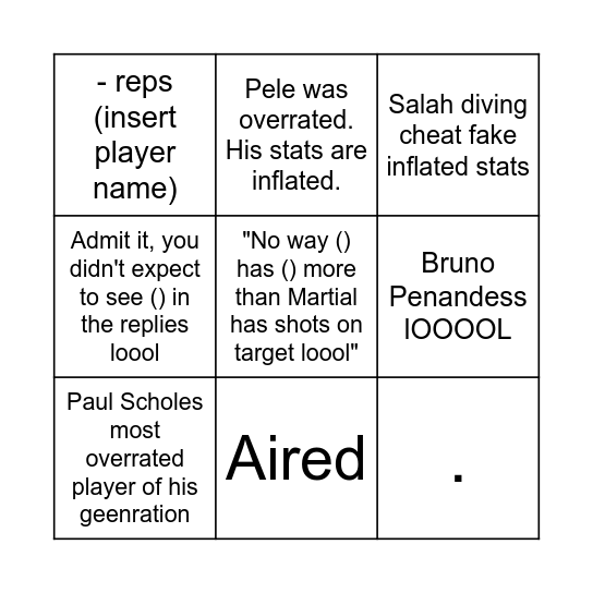 FT 12 Year Olds Bingo Card