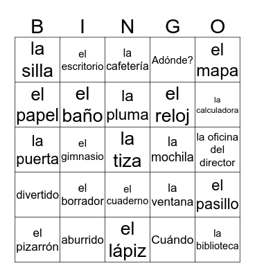 La escuela Bingo Card
