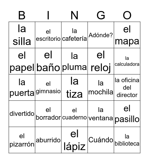 La escuela Bingo Card