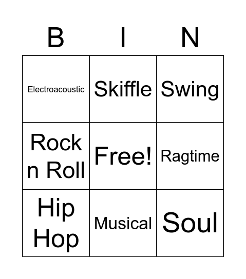 Music Tech Styles Bingo Card
