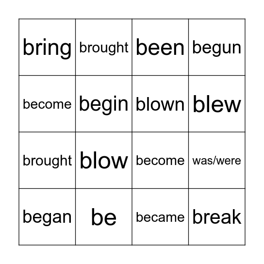 IRREGULA VERBS Bingo Card