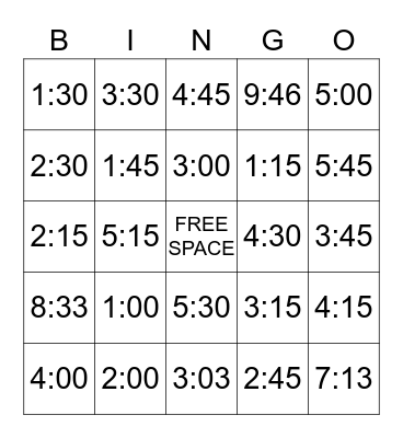 Time Bingo Card