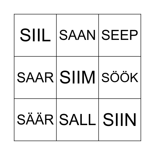 S SÕNA alguses Bingo Card