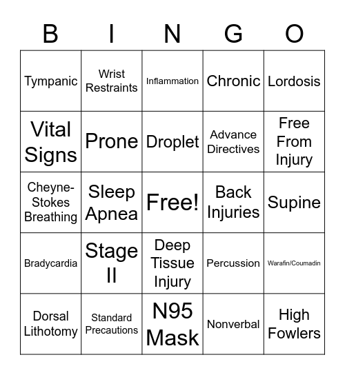 Final Exam Bingo Card