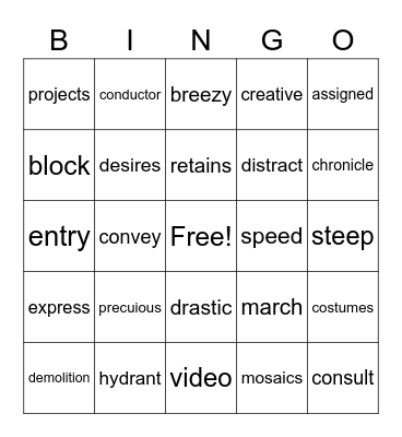 Vocabulary Bingo Card