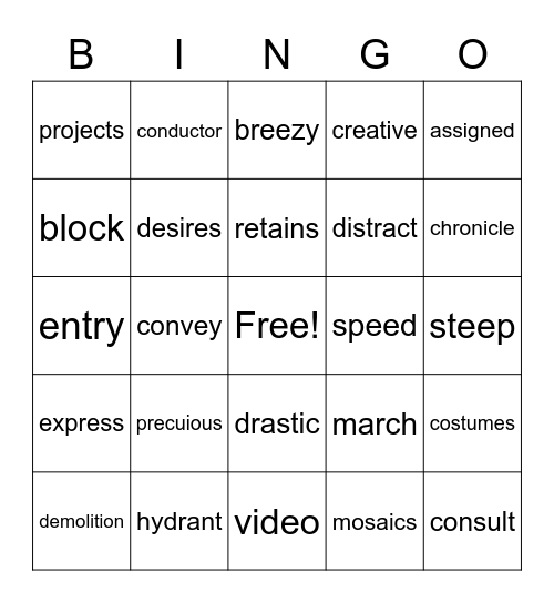 Vocabulary Bingo Card