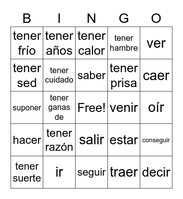 Irregular yo and irregular present tense verbs Bingo Card