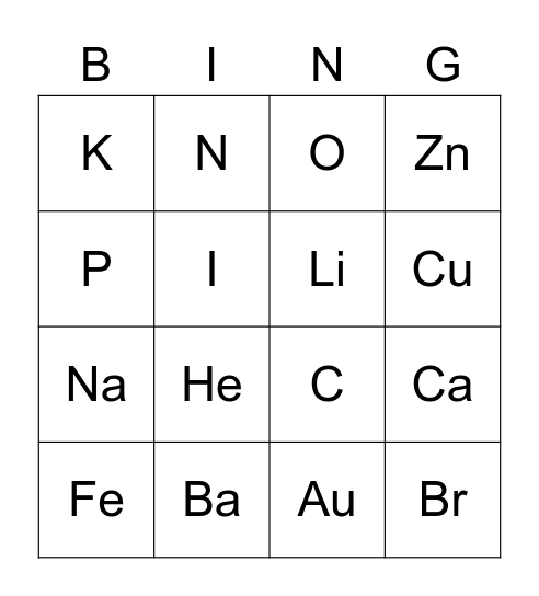 Element bingo Card