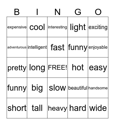 ADJECTIVE BINGO Card