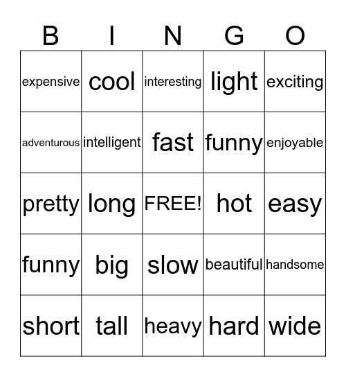ADJECTIVE BINGO Card