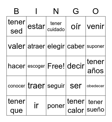 732 Irregular yo and irregular present tense verbs Bingo Card