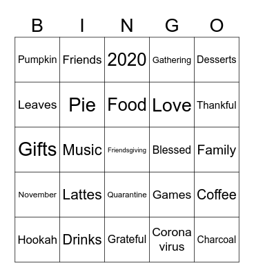 Friendsgiving 2020 Bingo Card