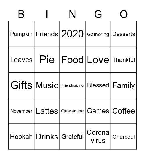 Friendsgiving 2020 Bingo Card
