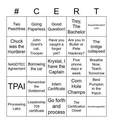 Certification Bingo Card