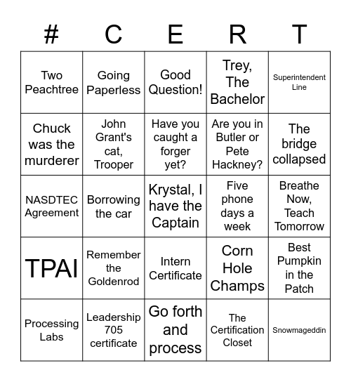 Certification Bingo Card