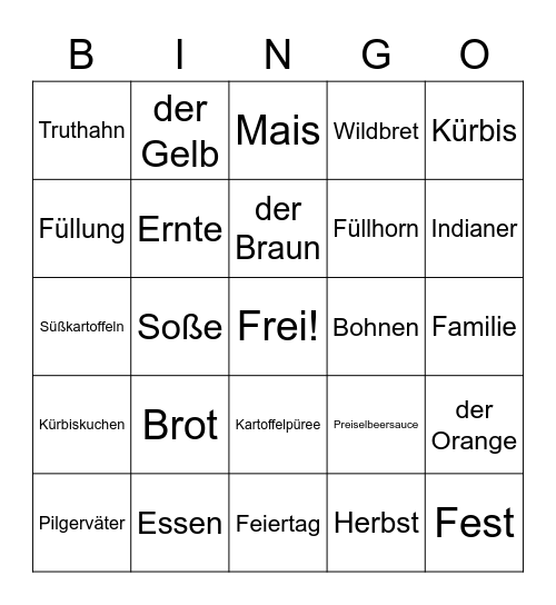 Erntedankfest Bingo Card